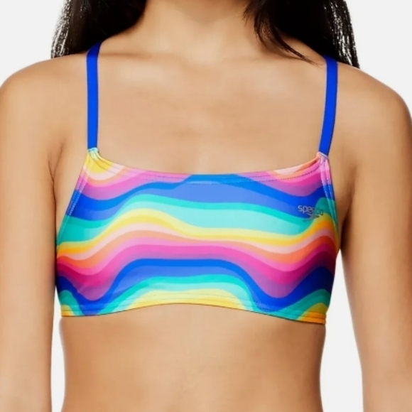 Speedo Echo Endurance Vibe Collection Fixed Back Multi Stripe Bikini Top XL - Picture 1 of 12